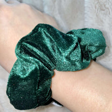 Load image into Gallery viewer, Green velvet scrunchie
